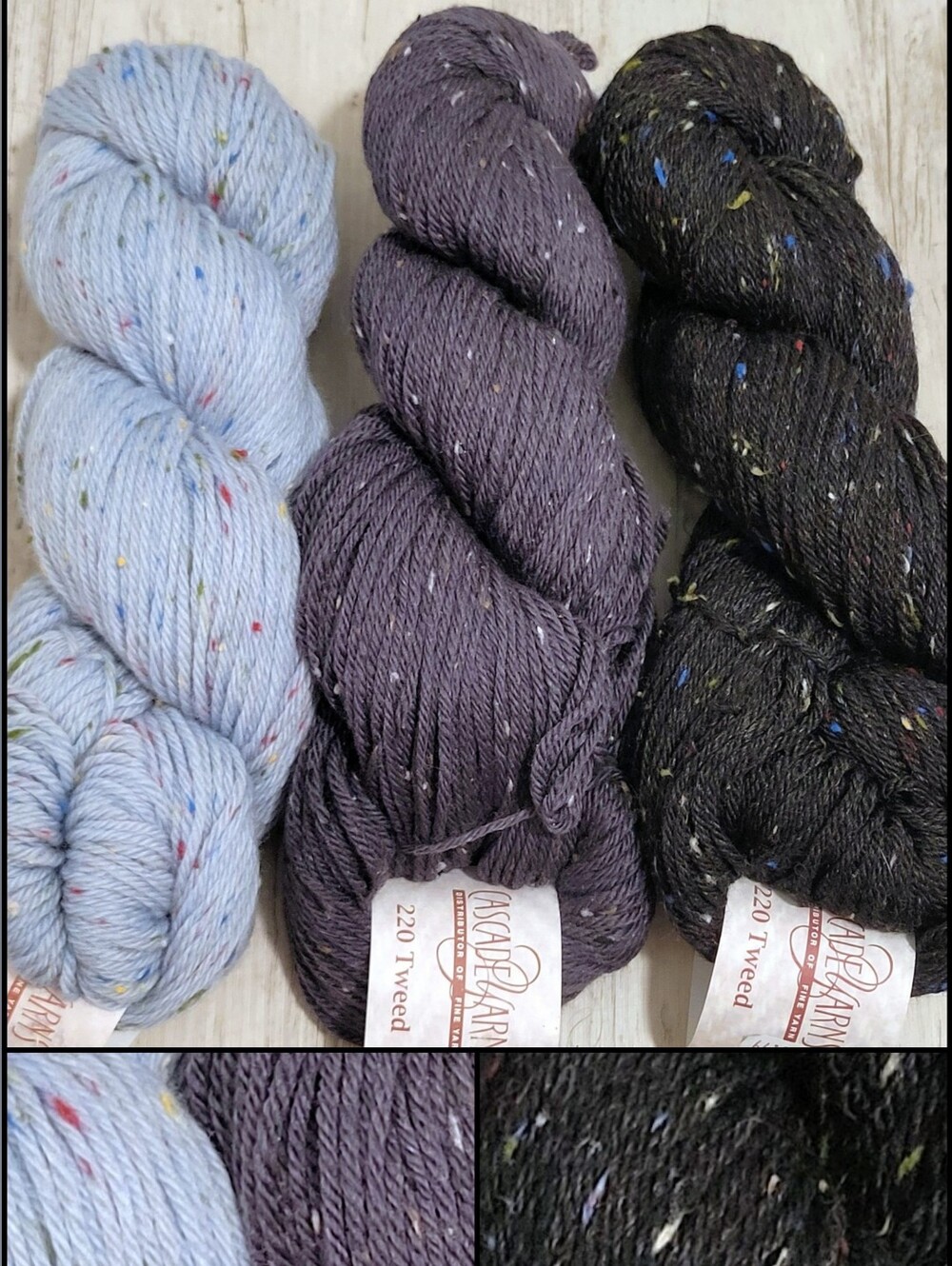 Cascade Yarns 220 Tweed Worsted Wool Yarn Colors 701 7618 7631 Peru 3-Hank Lot